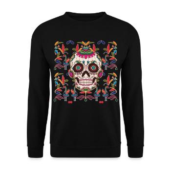 Crâne Crâne de sucre Crâne du Mexique, le jour des morts - Sweat-shirt Unisexe - noir - Devant - Alina (178cm) & Michal (187cm)