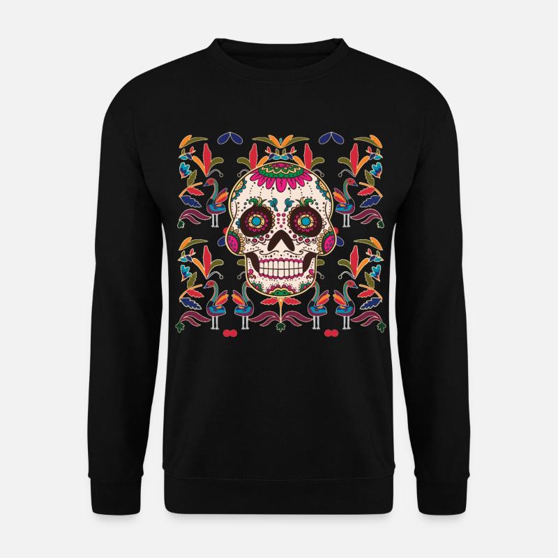 Totenkopf Sugar Skull Mexiko Muster, Tag der Toten - Unisex Pullover - Schwarz