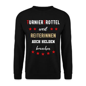 Turniertrottel Pferdesport Reiterin Turnierhelfer - Unisex Pullover - Schwarz - Vorne - Alina (178cm) & Michal (187cm)