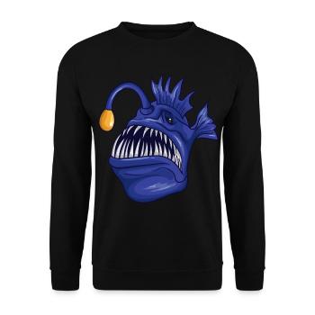 Gruseliger Anglerfisch - Unisex Pullover - Schwarz - Vorne - Alina (178cm) & Michal (187cm)