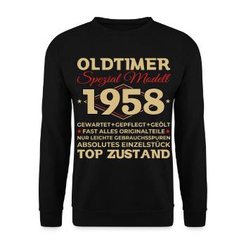 Oldtimer 1958 65. Geburtstag Geschenk Herren - Unisex Pullover - Schwarz - Vorne - Alina (178cm) & Michal (187cm)