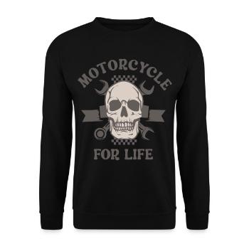 Motorrad ein Leben lang - Unisex Pullover - Schwarz - Vorne - Alina (178cm) & Michal (187cm)