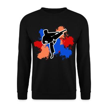 Karate Freizeit Geschenk Karateka - Unisex Pullover - Schwarz - Vorne - Alina (178cm) & Michal (187cm)