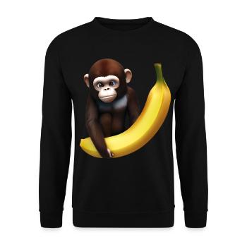 Niedlicher Affe mit Riesenbanane - Unisex Pullover - Schwarz - Vorne - Alina (178cm) & Michal (187cm)