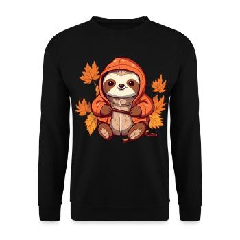 Süßes Faultier im Herbst mit Herbstlaub - Unisex Pullover - Schwarz - Vorne - Alina (178cm) & Michal (187cm)