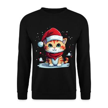 Cat Christmas Christmas Cat Cute Cartoon - Unisex Sweatshirt - black - Front - Alina (178cm) & Michal (187cm)