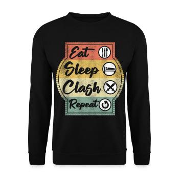 Eat Sleep Clash Repeat Vintage Gaming Clan Retro - Unisex Pullover - Schwarz - Vorne - Alina (178cm) & Michal (187cm)