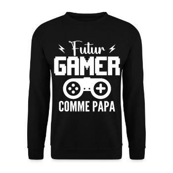Future Gamer Like Dad - New Dad - Unisex Sweatshirt - black - Front - Alina (178cm) & Michal (187cm)