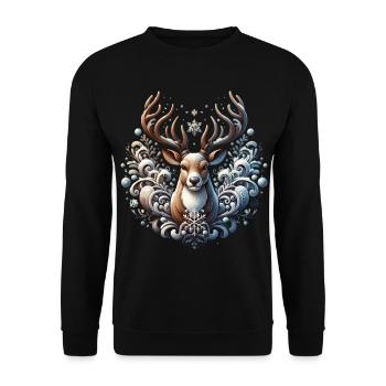Winter Rentier Christmas Xmas Weihnachten - Unisex Pullover - Schwarz - Vorne - Alina (178cm) & Michal (187cm)