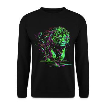 Lion courant Tête de Lion Coloré Prédateur Animal Sauvage - Sweat-shirt Unisexe - noir - Devant - Alina (178cm) & Michal (187cm)