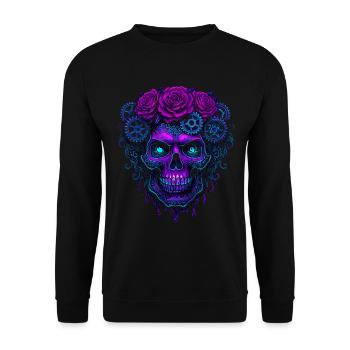 Crâne cybernétique néon avec engrenages roses - Sweat-shirt Unisexe - noir - Devant - Alina (178cm) & Michal (187cm)