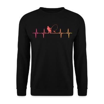 Angeln Herzschlag Angler Fischen - Unisex Pullover - Schwarz - Vorne - Alina (178cm) & Michal (187cm)
