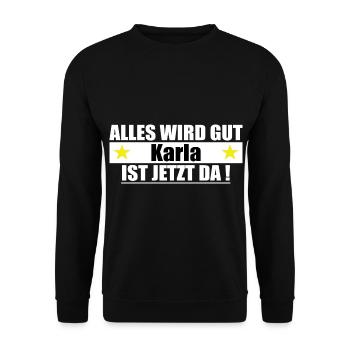 Karla Name Vorname Geburtstag - Unisex Pullover - Schwarz - Vorne - Alina (178cm) & Michal (187cm)