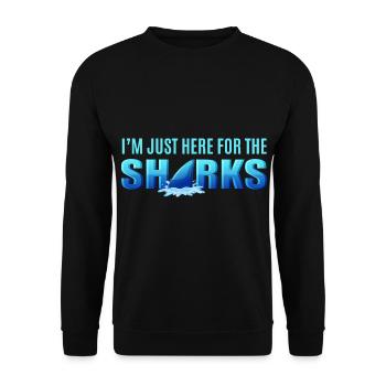 Ich bin nur wegen der Haie hier. Kinder Mädchen Ju - Unisex Pullover - Schwarz - Vorne - Alina (178cm) & Michal (187cm)