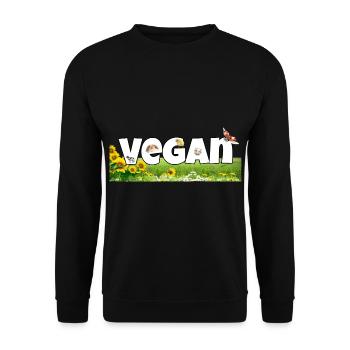 Veganer Shirt und Accessoires - Vegan Schriftzug - Unisex Pullover - Schwarz - Vorne - Alina (178cm) & Michal (187cm)
