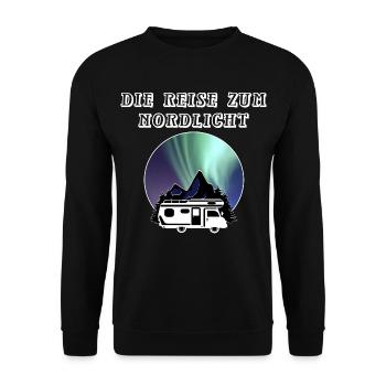 Reise zum Nordlicht Wohnmobil, Camping Urlaub FUN - Unisex Pullover - Schwarz - Vorne - Alina (178cm) & Michal (187cm)