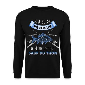 Pêcheur sauf de thon humour noir pêche - Sweat-shirt Unisexe - noir - Devant - Alina (178cm) & Michal (187cm)