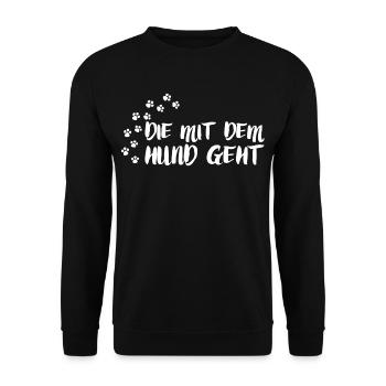 DIE MIT DEM HUND GEHT - HUNDELIEBE - HUNDEFREUND - Unisex Pullover - Schwarz - Vorne - Alina (178cm) & Michal (187cm)