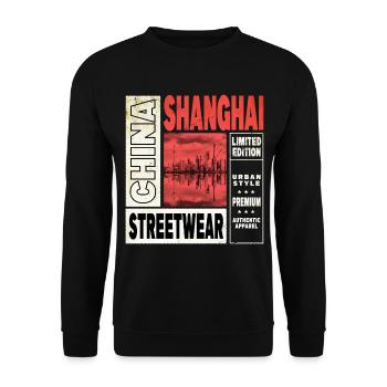 Shanghai China Asia City Skyline Travel Holiday - Unisex Sweatshirt - black - Front - Alina (178cm) & Michal (187cm)