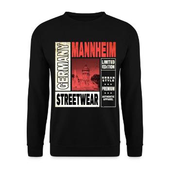 Mannheim Deutschland Stadt Skyline Heimat Liebe - Unisex Pullover - Schwarz - Vorne - Alina (178cm) & Michal (187cm)