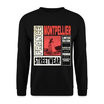 Montpellier France City Skyline Accueil Amour - Sweat-shirt Unisexe - noir - Devant - Alina (178cm) & Michal (187cm)
