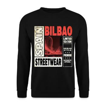 Bilbao Spanien Stadt Skyline Urlaub Sommer - Unisex Pullover - Schwarz - Vorne - Alina (178cm) & Michal (187cm)