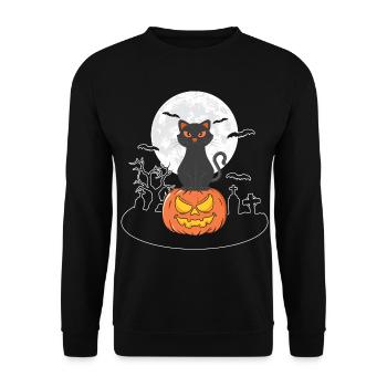 Citrouille de chat d’Halloween - Sweat-shirt Unisexe - noir - Devant - Alina (178cm) & Michal (187cm)