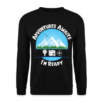 Adventures Awaits Blue I'm Ready - Unisex Sweatshirt - black - Front - Alina (178cm) & Michal (187cm)