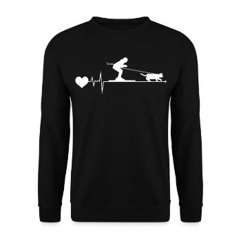 Cat Skijöring Skifahren Wintersport Herzschlag Puls - Unisex Pullover - Schwarz - Vorne - Alina (178cm) & Michal (187cm)