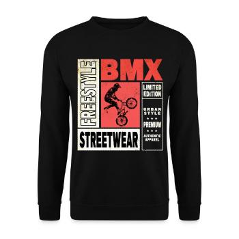 BMX Fahrrad Biker Stunt Trick Freestyle Vintage - Unisex Pullover - Schwarz - Vorne - Alina (178cm) & Michal (187cm)