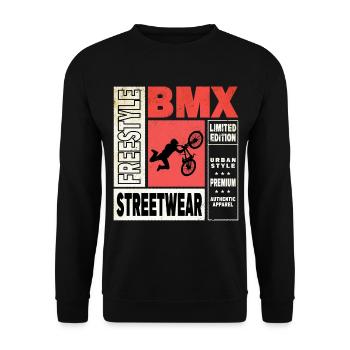 BMX Fahrrad Biker Stunt Trick Freestyle Vintage - Unisex Pullover - Schwarz - Vorne - Alina (178cm) & Michal (187cm)