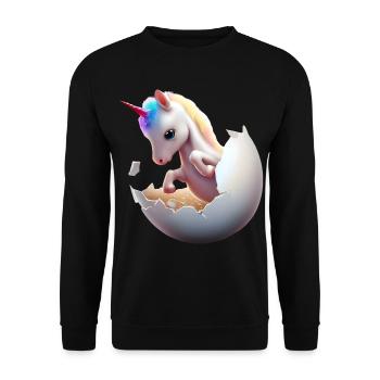Einhorn aus dem Ei - Unisex Pullover - Schwarz - Vorne - Alina (178cm) & Michal (187cm)