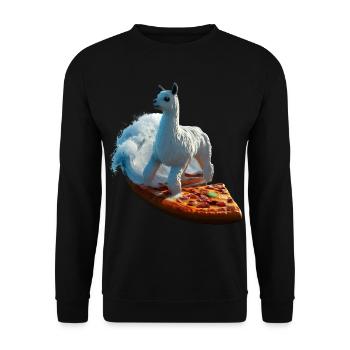Pizza Wellen Alpaka Surfer - Unisex Pullover - Schwarz - Vorne - Alina (178cm) & Michal (187cm)