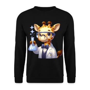 Cute Giraffe Scientist - Unisex Pullover - Schwarz - Vorne - Alina (178cm) & Michal (187cm)