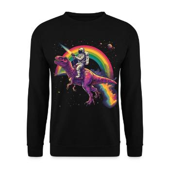 Astronaut reitet T-Rex Dinosaurier - Unisex Pullover - Schwarz - Vorne - Alina (178cm) & Michal (187cm)
