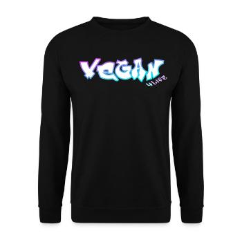 vegan4life cyan-lila - Unisex Pullover - Schwarz - Vorne - Alina (178cm) & Michal (187cm)