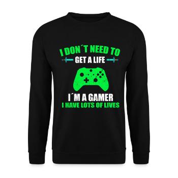 I DON´T NEED TO GET A LIFE I´M A GAMER - Unisex Sweatshirt - black - Front - Alina (178cm) & Michal (187cm)