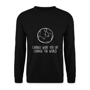 Vegan change what you eat VEGAN Tshirt - Unisex Sweatshirt - black - Front - Alina (178cm) & Michal (187cm)