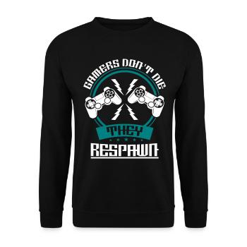 Gamer sterben nicht sie respawnen Gaming Spruch - Unisex Pullover - Schwarz - Vorne - Alina (178cm) & Michal (187cm)