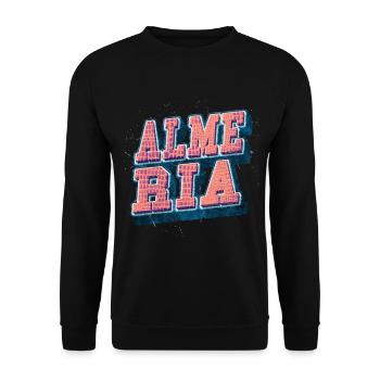 Almeria Spanien Stadt Schrift Vintage Retro - Unisex Pullover - Schwarz - Vorne - Alina (178cm) & Michal (187cm)