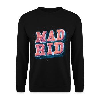 Madrid Spanien Stadt Schrift Vintage Retro - Unisex Pullover - Schwarz - Vorne - Alina (178cm) & Michal (187cm)