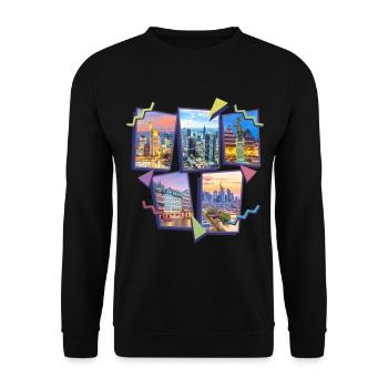 Frankfurt Deutschland Stadt Skyline Collage - Unisex Pullover - Schwarz - Vorne - Alina (178cm) & Michal (187cm)