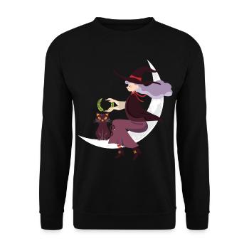 Halloween Katze Hexe - Unisex Pullover - Schwarz - Vorne - Alina (178cm) & Michal (187cm)