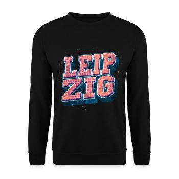 Leipzig Deutschland Stadt Schrift Vintage Retro - Unisex Pullover - Schwarz - Vorne - Alina (178cm) & Michal (187cm)