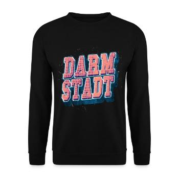 Darmstadt Deutschland Stadt Schrift Vintage Retro - Unisex Pullover - Schwarz - Vorne - Alina (178cm) & Michal (187cm)