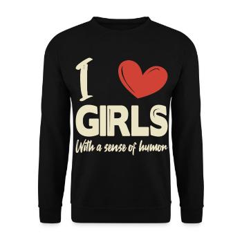 Ich liebe Mädchen - Unisex Pullover - Schwarz - Vorne - Alina (178cm) & Michal (187cm)
