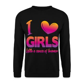Ich liebe Mädchen - Unisex Pullover - Schwarz - Vorne - Alina (178cm) & Michal (187cm)