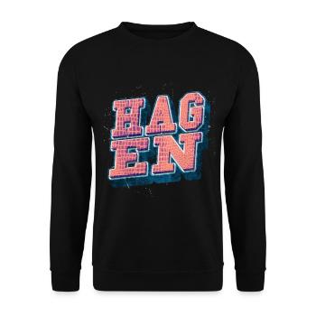 Hagen Germany City Font Vintage Retro - Unisex Sweatshirt - black - Front - Alina (178cm) & Michal (187cm)