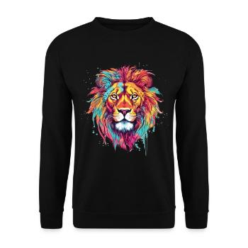 Lion Lion Head Predator Colorful Splash Art - Unisex Sweatshirt - black - Front - Alina (178cm) & Michal (187cm)