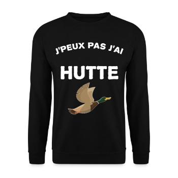 Je peux pas j'ai hutte Chasseur De Canard - Sweat-shirt Unisexe - noir - Devant - Alina (178cm) & Michal (187cm)